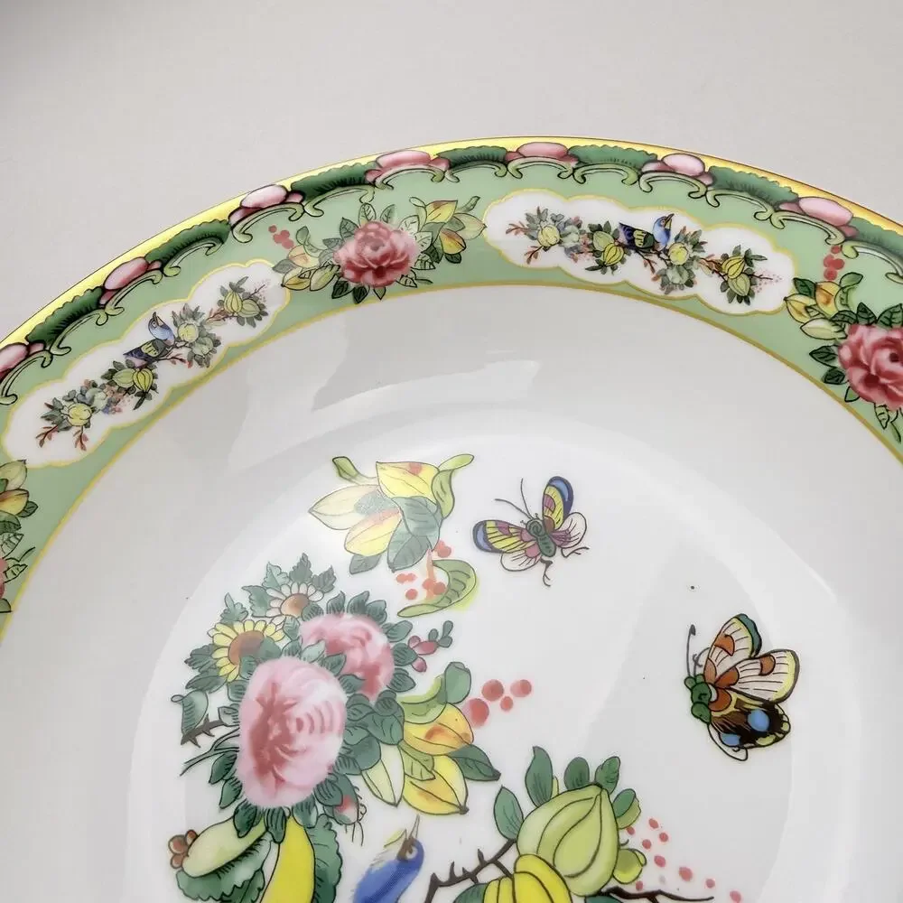 Williams Sonoma Famille Rose Pasta Bowl Green Floral Birds Butterflies Porcelain
